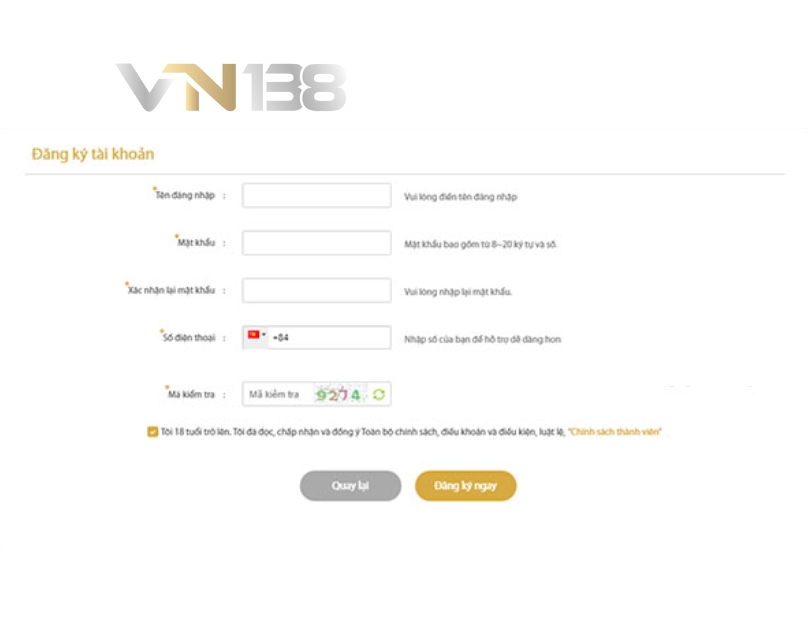 Đăng ký tài khoản VN138 cần lưu ý những gì